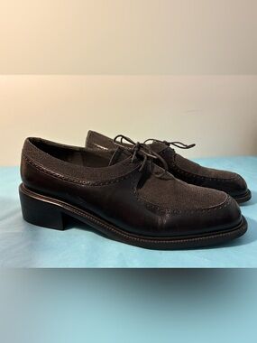 Stuart Weitzman Black Leather & Fabric Lace-Up Oxfords Size 8.5